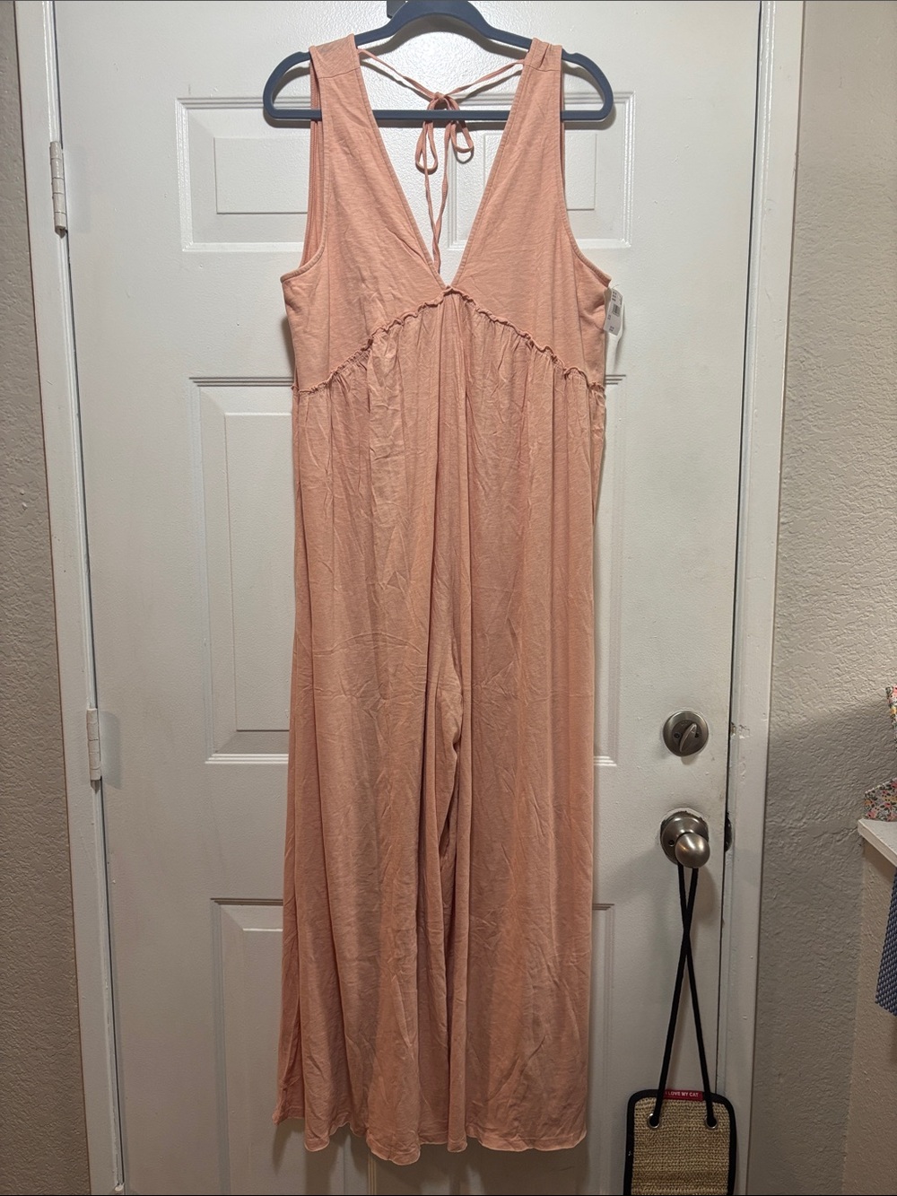 American Eagle Outfitters Blush Peach Tie-Back Wide-Leg Jumpsuit